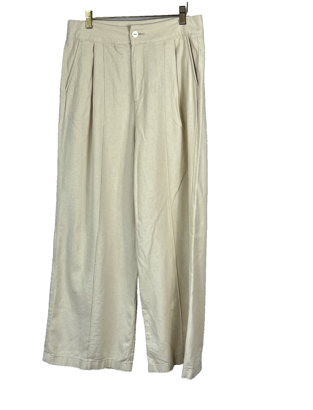 Christian Siriano Wide Leg Pants Women's 8 Linen Blend Beige Colored Pleated